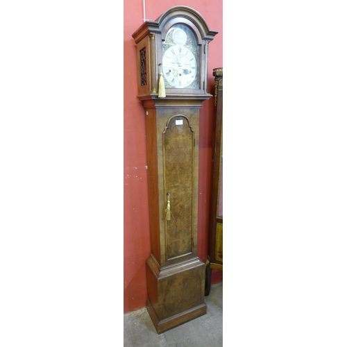 74 - A Queen Anne style figured walnut dwarf longcase clock