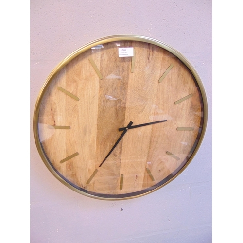 1645 - A large hardwood and gold coloured wall clock (51cm)