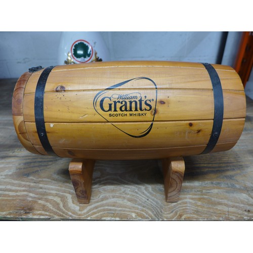 2318 - A mixed quantity of collectable items including a William Grants Scotch Whisky barrel, a Eichbaum be... 