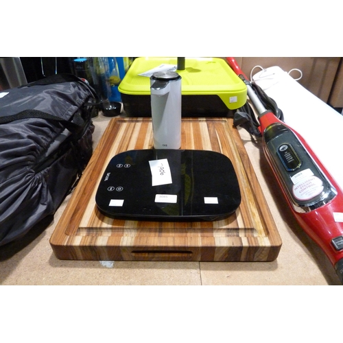 3085 - Taylor Black Glass Digital Scales, Eko White Soap Pump Sensor and Bamboo Cutting Board (305-43,51,63... 