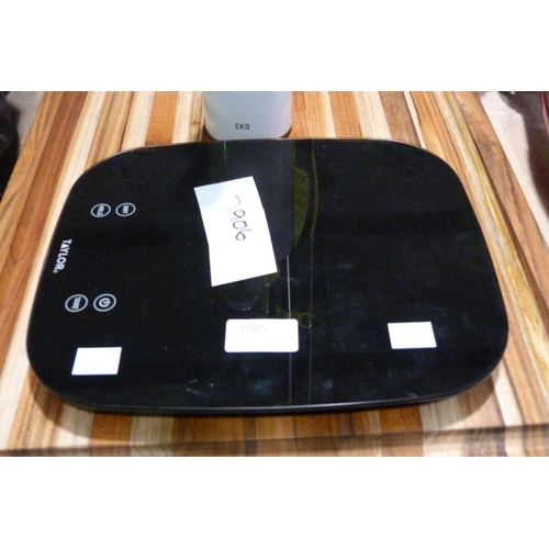 3085 - Taylor Black Glass Digital Scales, Eko White Soap Pump Sensor and Bamboo Cutting Board (305-43,51,63... 