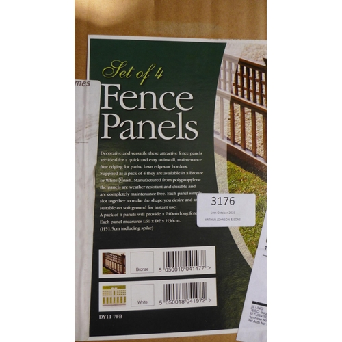 3176 - Three Sets of Four Picket Style Fence Panels (no ref)