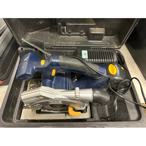 2044A - A MacAllister MC818L cordless power saw with battery and charger in case