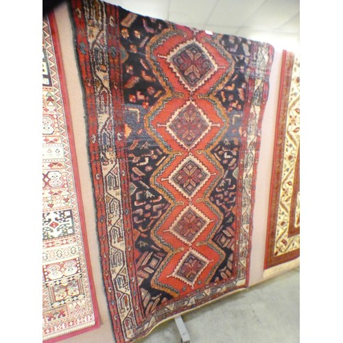 1584 - A thick wool pile hand woven Persian Meshkin runner with diamond medallion design