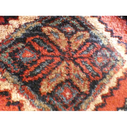 1584 - A thick wool pile hand woven Persian Meshkin runner with diamond medallion design