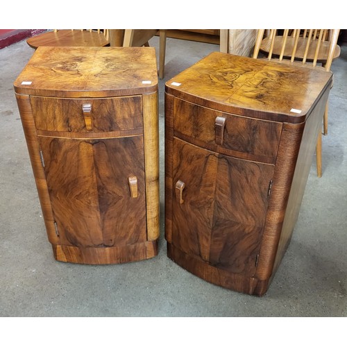 83 - A pair of Art Deco figured walnut pot cupboards