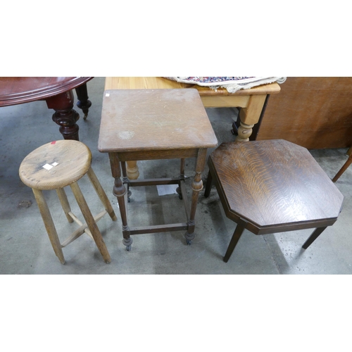 A Victorian elm and beech kitchen stool, an early 20th