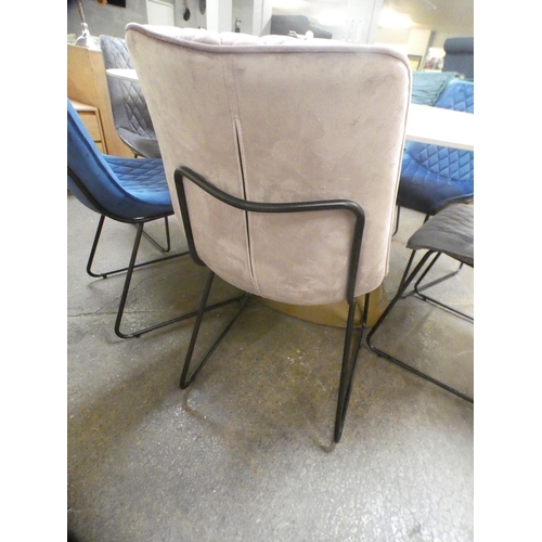 1460 - An Orbit marble dining table with gold base and a Harlequin set of six dining chairs * This lot is s... 