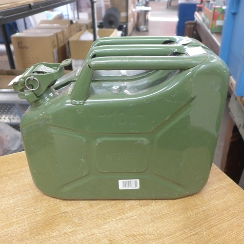 2034 - A green metal Traffic 10 ltr Jerry can