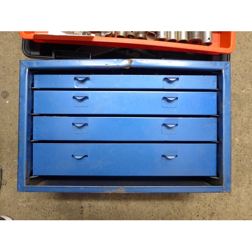 2035 - Two plastic tool boxes including an assortment of tools including a quantity of spanners, a small wo... 