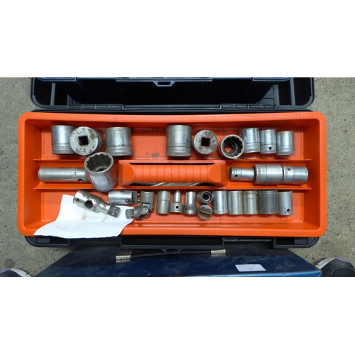 2035 - Two plastic tool boxes including an assortment of tools including a quantity of spanners, a small wo... 