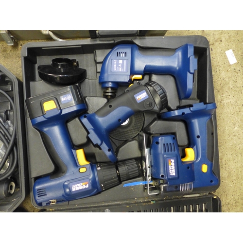 2059 - A Wolf Power 240v power drill, a Makita cordless 6093D reversible driver drill with battery charger,... 