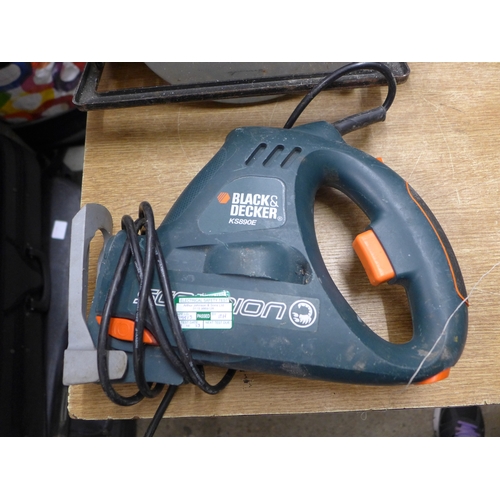 2071 - Four assorted power tools:-Hitachi PD100C 110v angle grinder, Black and Decker Scorpian KS890E, Dewa... 