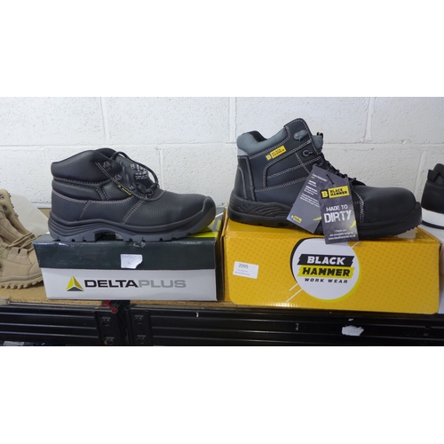 2095 - Two pairs of safety boots Delta plus and Black hammer - Delta plus UK Size 7, Black Hammer UK Size 1... 