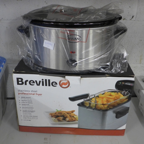 2131 - A Swan 5.5 litre slow cooker, a Breville stainless steel professional fryer, both unused, one boxed