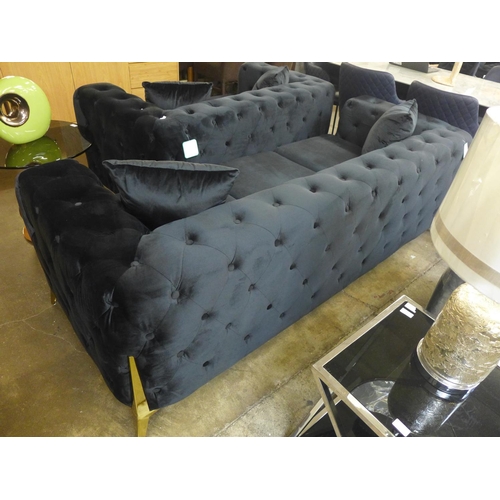 1301 - A Matrix black buttoned velvet three and two seater sofa * This lot is subject to VAT