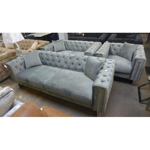 1309 - A Fenzi grey buttoned velvet three seater sofa, two seater sofa and armchair * This lot is subject t... 