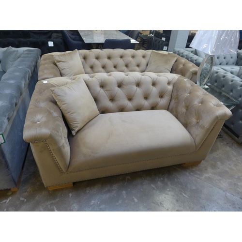 1313 - A Newport brushed gold buttoned velvet three and two seater sofa * This lot is subject to VAT