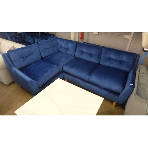 1451 - A blue velvet corner sofa