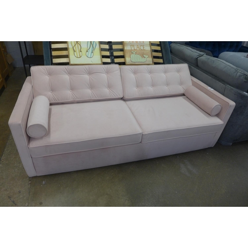 1473 - A pink velvet metal action oversized sofa bed