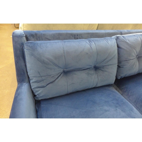 1505 - A blue velvet corner sofa