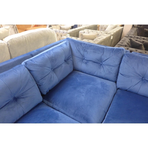 1505 - A blue velvet corner sofa