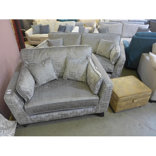 1518 - A Barker and Stonehouse mink velvet three seater sofa, loveseat and contrasting footstool RRP £2633