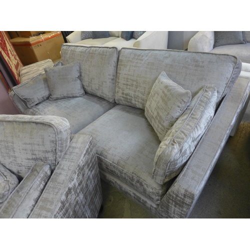 1518 - A Barker and Stonehouse mink velvet three seater sofa, loveseat and contrasting footstool RRP £2633