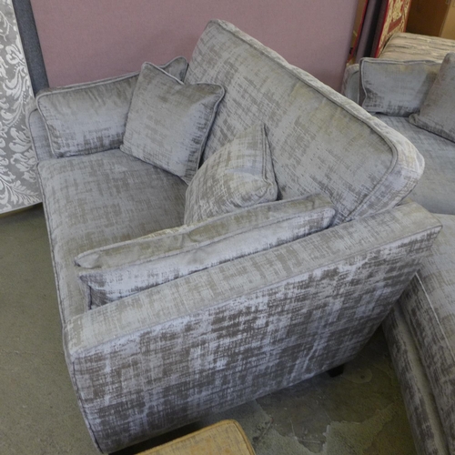 1518 - A Barker and Stonehouse mink velvet three seater sofa, loveseat and contrasting footstool RRP £2633