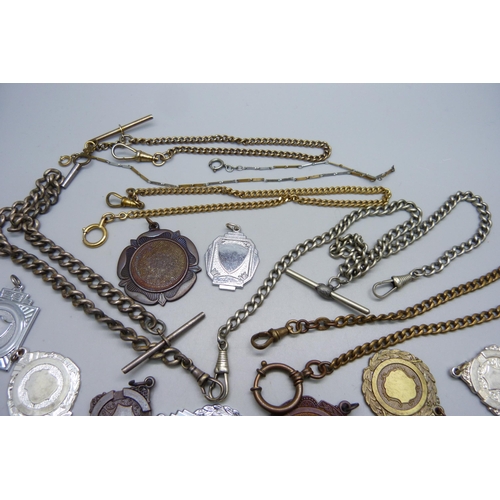 1007 - A collection of Albert pocket watch chains and fob medals