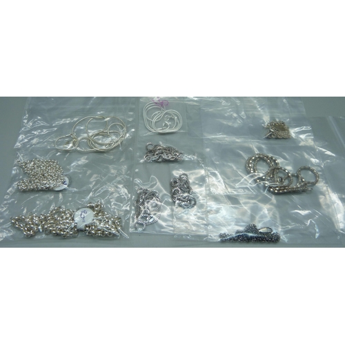 1016 - Ten new silver chains, various lengths