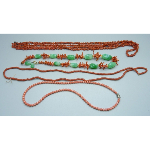 1045 - Four coral necklets