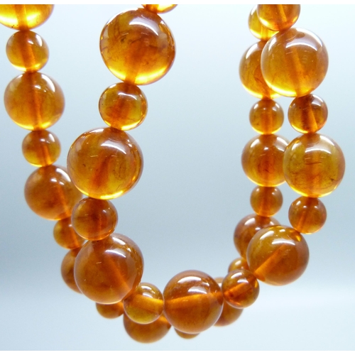 1046 - An amber bead necklet, 64g