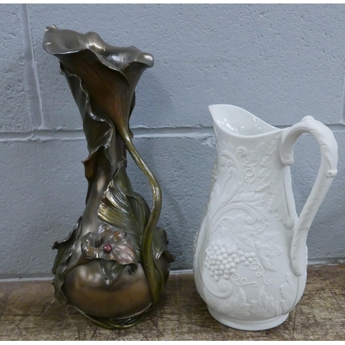 1060 - Two pitchers, Portmeirion and Art Nouveau style resin **PLEASE NOTE THIS LOT IS NOT ELIGIBLE FOR POS... 