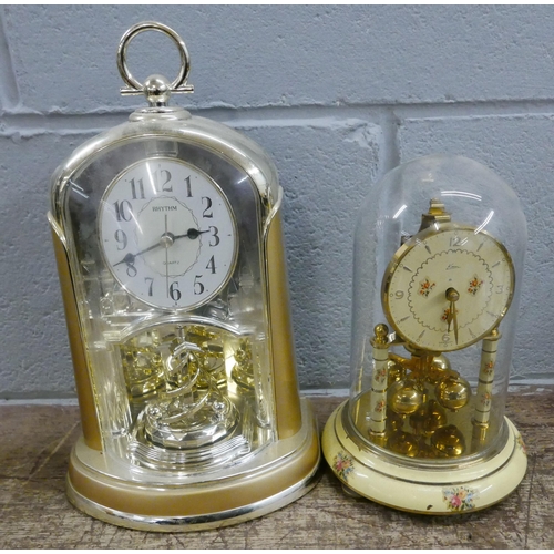 1061 - Two anniversary clocks, one glass domed **PLEASE NOTE THIS LOT IS NOT ELIGIBLE FOR POSTING AND PACKI... 