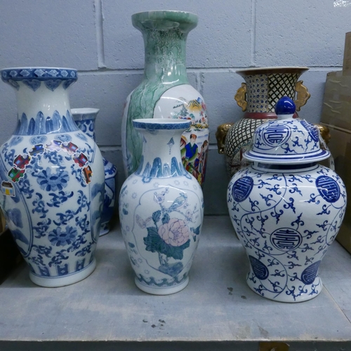 1073 - A collection of large Oriental vases and   blue and white vase and cover **PLEASE NOTE THIS LOT IS N... 