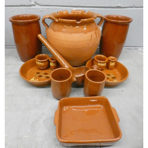 1115 - A collection of Spanish terracotta including bowls, cups, utensil pots, pots with lids, etc. **PLEAS... 