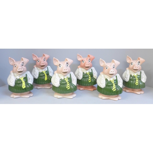 610 - Six Nat West Annabel pig money banks, one without stopper