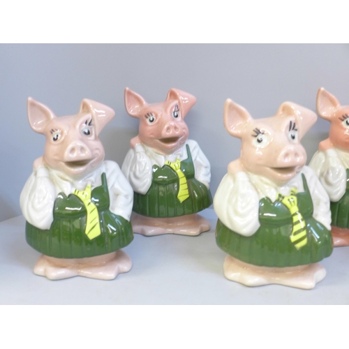 610 - Six Nat West Annabel pig money banks, one without stopper