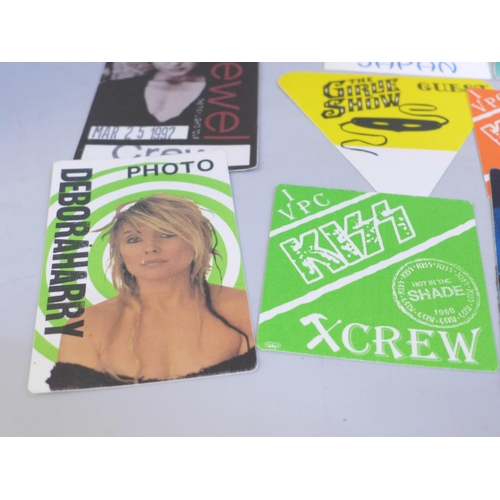 621 - Pop music back stage passes, tickets, etc. (23) including Kiss, Madonna, Debbie Harry, Alice Cooper,... 