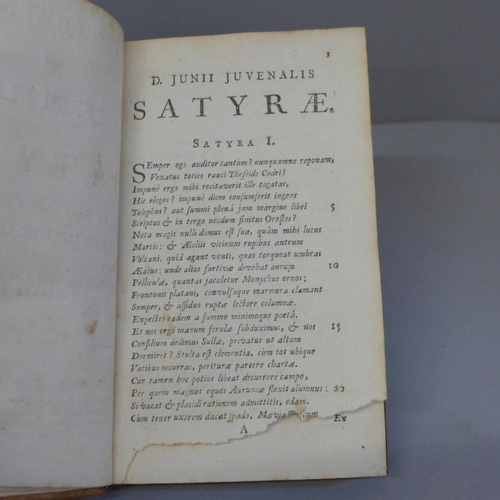 630 - One volume: D. Junii Juvemalis et A. Perssi Flacci 'Satyrae', 1742