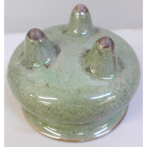 637 - A celadon three footed bowl or censer