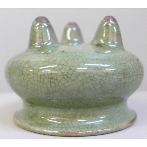 637 - A celadon three footed bowl or censer