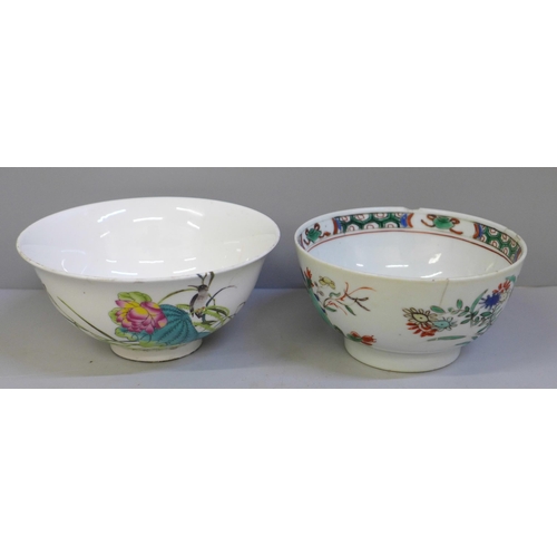 664 - Two Chinese bowls, both a/f