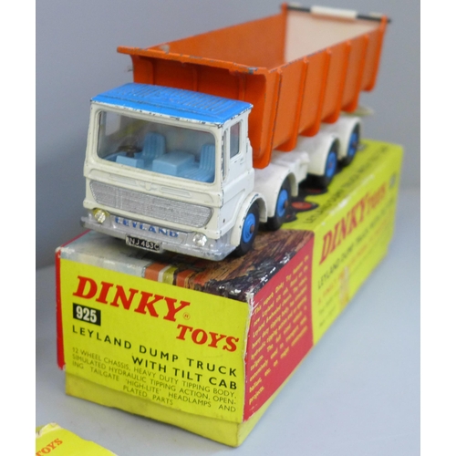 665 - Two Dinky Toys model vehicles; a Shell BP Fuel Tanker 944 and Leyland Dump Truck with Tilt Cab, 925 ... 