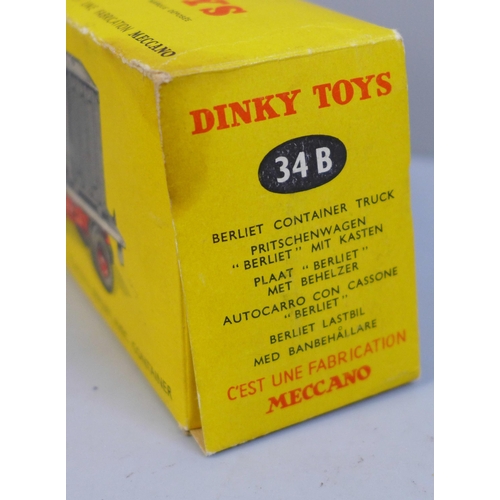 668 - A Dinky Toys French Plateau Berliet Avec Container, No. 34B, boxed