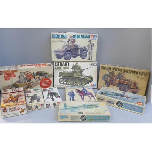 676 - A collection of ten complete original plastic and metal model kits; Tamiya and Airfix, from the earl... 