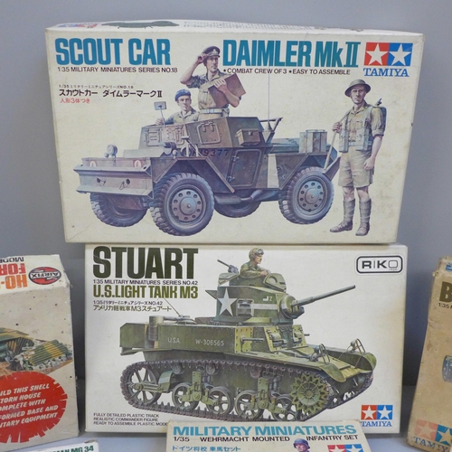 676 - A collection of ten complete original plastic and metal model kits; Tamiya and Airfix, from the earl... 