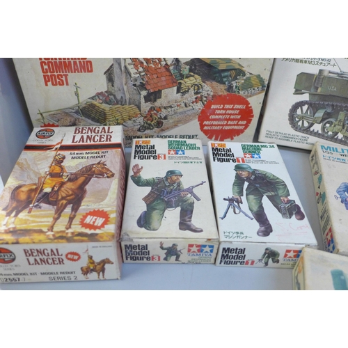 676 - A collection of ten complete original plastic and metal model kits; Tamiya and Airfix, from the earl... 