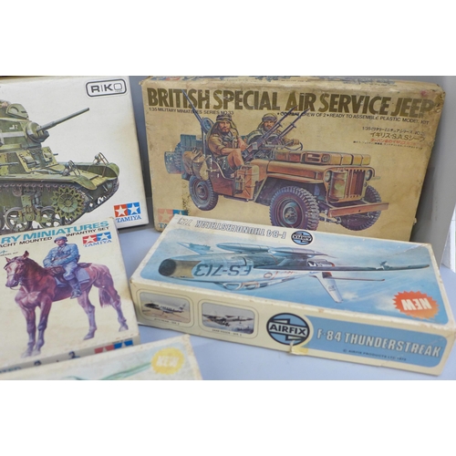 676 - A collection of ten complete original plastic and metal model kits; Tamiya and Airfix, from the earl... 